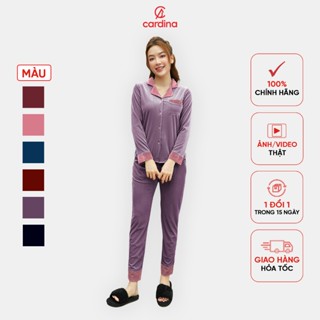 Đồ Bộ Nữ CARDINA Pijama Chất Nhung Tăm Cao Cấp Áo Dài Tay Phối Cổ Quần Dài Kiểu Dáng Sang Trọng 1Pi19
