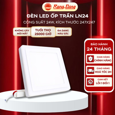 Đèn LED ốp trần đèn âm trần Rạng Đông đèn LED đổi màu 24W LN24 247x247/24W ánh sáng liên tục không gây mỏi mắt
