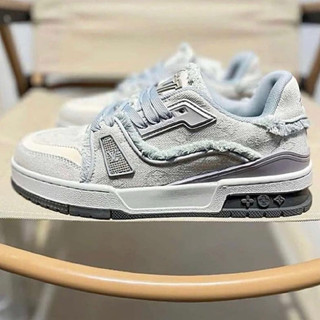 Giày LV Traner #54 Xám Grey Canvas Lai Au Nam Nữ Cao Cấp Tất/vớ trắng cao cổ xịn
