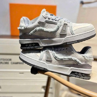 Giày LV Traner #54 Xám Grey Canvas Lai Au Nam Nữ Cao Cấp Tất/vớ trắng cao cổ xịn