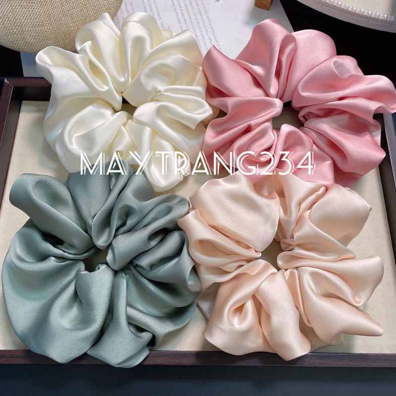 Scrunchies dây cột tóc vải chất phi lụa to siêu nhún 14cm