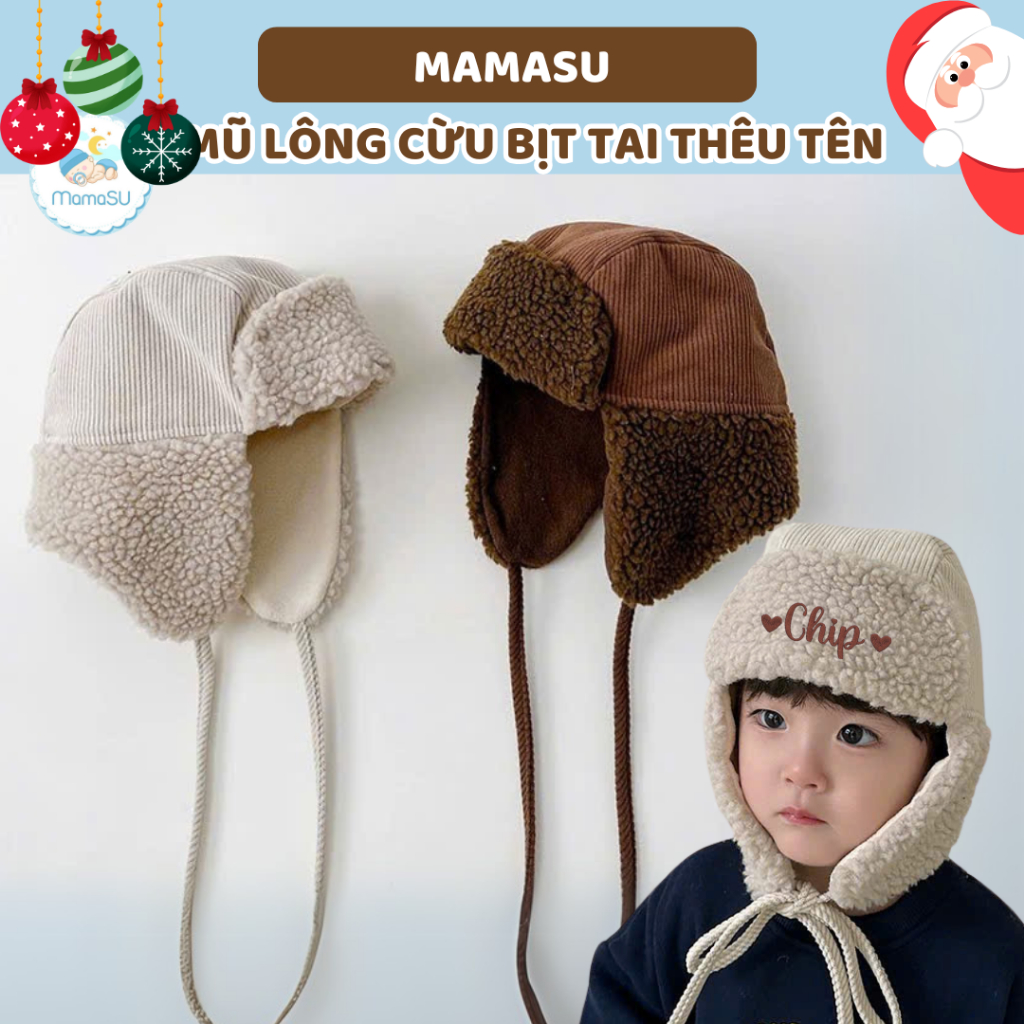   THÊU TÊN  Mũ Lông Cừu Bịt Tai Thêu Tên Theo Yêu Cầu Cho Bé Mũ Phi Công Bịt Tai Mũ Mùa Đông Cho Bé 