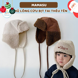 (THÊU TÊN) Mũ Lông Cừu Bịt Tai Thêu Tên Theo Yêu Cầu Cho Bé Mũ Phi Công Bịt Tai Mũ Mùa Đông Cho Bé