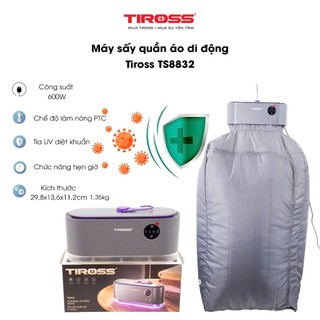 Máy Sấy Quần Áo Di Động, Tủ sấy quần áo gấp gọn Tiross TS8832 (Màu Tím) -CS 600W,Chức năng đèn UV diệt khuẩn,Hẹn giờ
