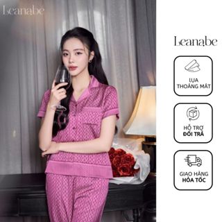 Bộ Ngủ Đồ Bộ Mặc Nhà Áo Cộc Quần Dài Chất Liệu Lụa Tơ Cao Cấp Họa Tiết Nhẹ Nhàng Mềm Mịn Pijama Leanabe Homwear 23L201