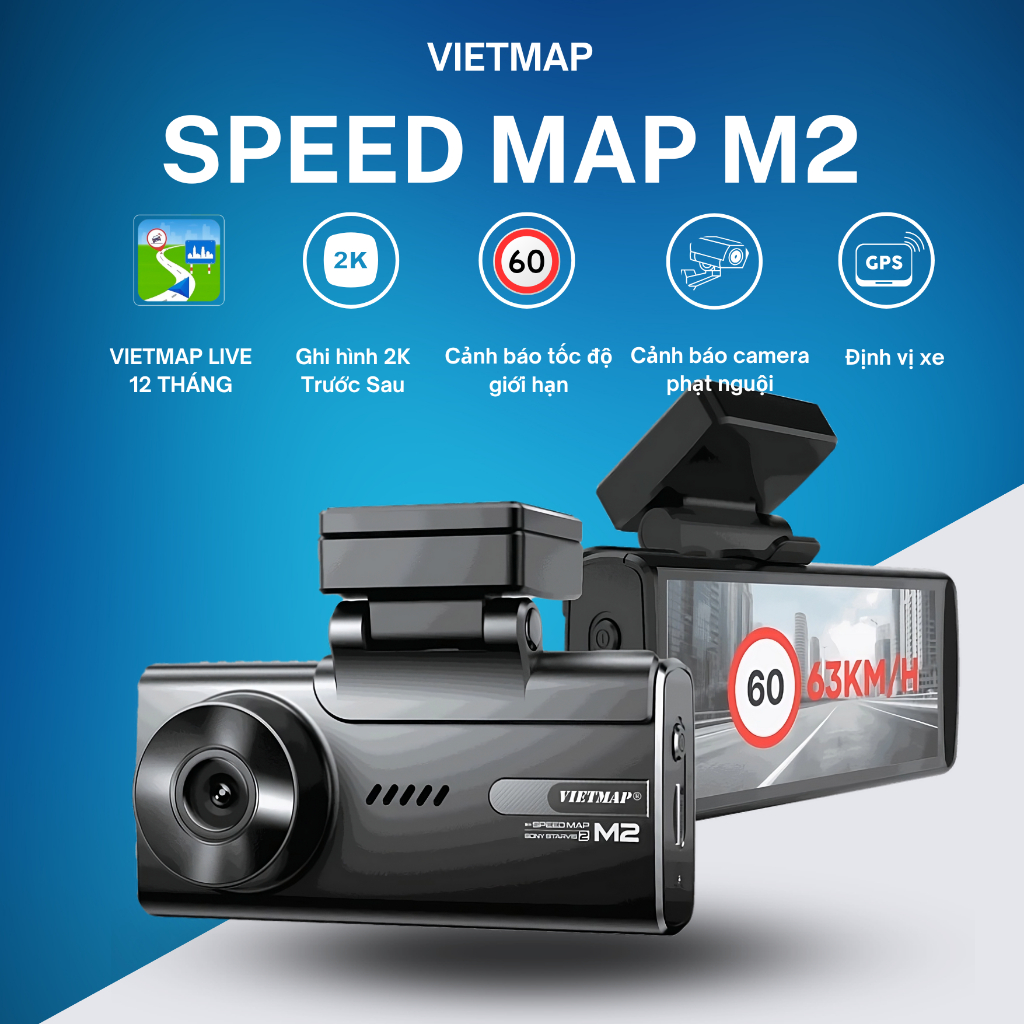 CAMERA HÀNH TRÌNH VIETMAP SPEED M2 CẢNH BÁO GIAO THÔNG VĨNH VIỄN, GIÁM SÁT XE TỪ XA, GHI HÌNH TRƯỚC SAU 2K,