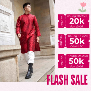 Áo dài cách tân nam màu đỏ bigsize chất liệu gấm vân HOA hoa thiết kế cao cấp - Áo dài Mộc Lâm - M17