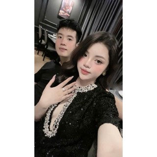 Váy dạ kim sa hở ngực đính đá đẹp sỉu