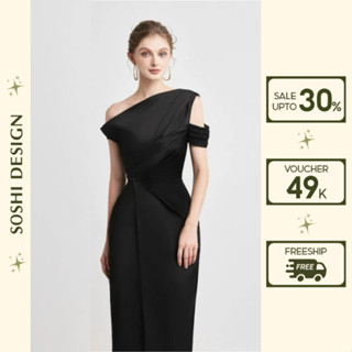  Đầm dự tiệc lụa trễ vai vạt xéo Váy đi bàn cô dâu thiết kế lệch vai xoắn eo sang chảnh tiểu thư có đệm ngực 