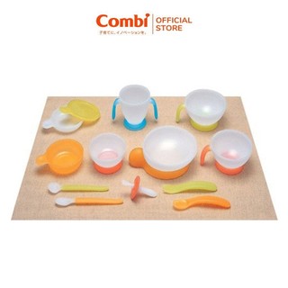 Bộ đồ ăn Combi bước 1, bước 2, bước 3 cho bé, đồ dùng tập ăn - Hàng chính hãng