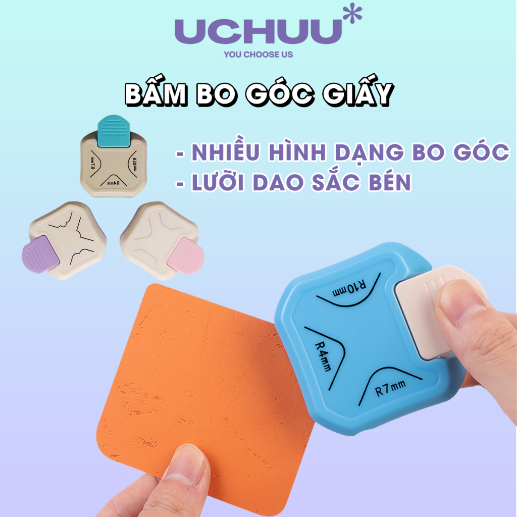 Bấm Bo Góc Giấy UCHUU, Dụng Cụ Bo Tròn Góc Giấy Trợ Lực, Bấm Góc Ngang, Góc Đa Giác Giấy Tạo Kiểu