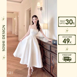  Đầm Tafta cúp ngực đính hoa đá tỉ mỉ Váy dự tiệc thiết kế dáng dài chân xòe phồng tiểu thư form chuẩn cao cấp 