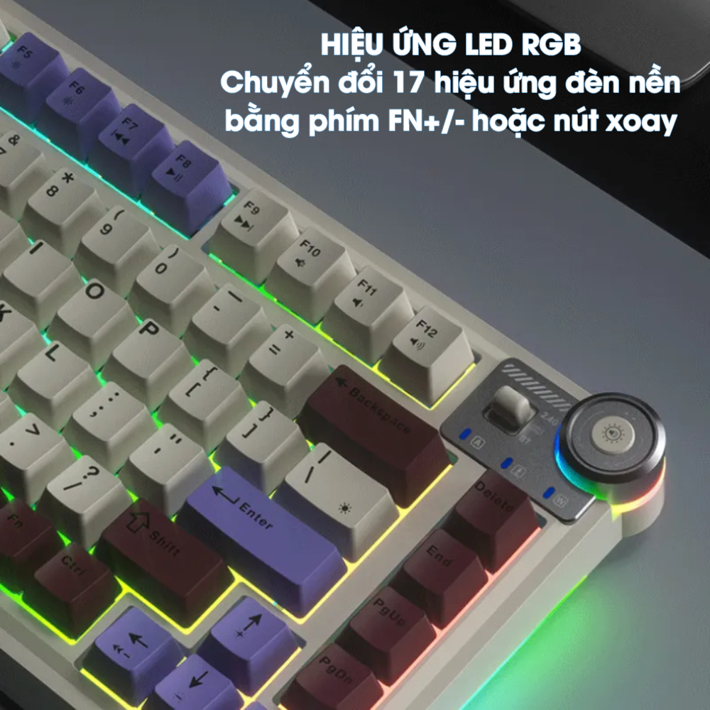 Bàn Phím Cơ Không Dây Núm Xoay AULA AU75 Gaming Hotswap 5 Pin 3 Mode Kết Nối Bluetooth Led Viền RGB | BigBuy360 - bigbuy360.vn