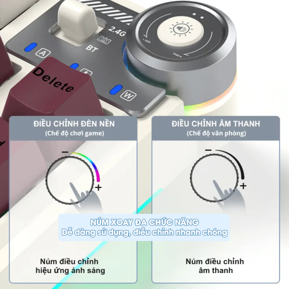 Bàn Phím Cơ Không Dây Núm Xoay AULA AU75 Gaming Hotswap 5 Pin 3 Mode Kết Nối Bluetooth Led Viền RGB | BigBuy360 - bigbuy360.vn