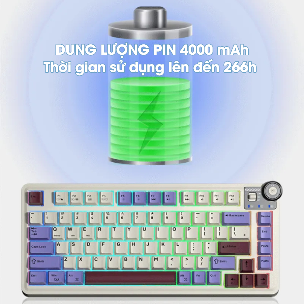 Bàn Phím Cơ Không Dây Núm Xoay AULA AU75 Gaming Hotswap 5 Pin 3 Mode Kết Nối Bluetooth Led Viền RGB | BigBuy360 - bigbuy360.vn