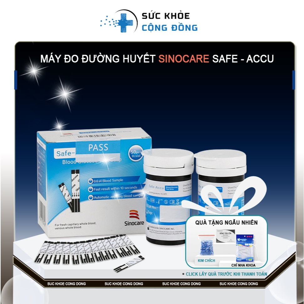 Que Thử Đường Huyết Safe Accu SINOCARE ( 50 que , 25 Que )