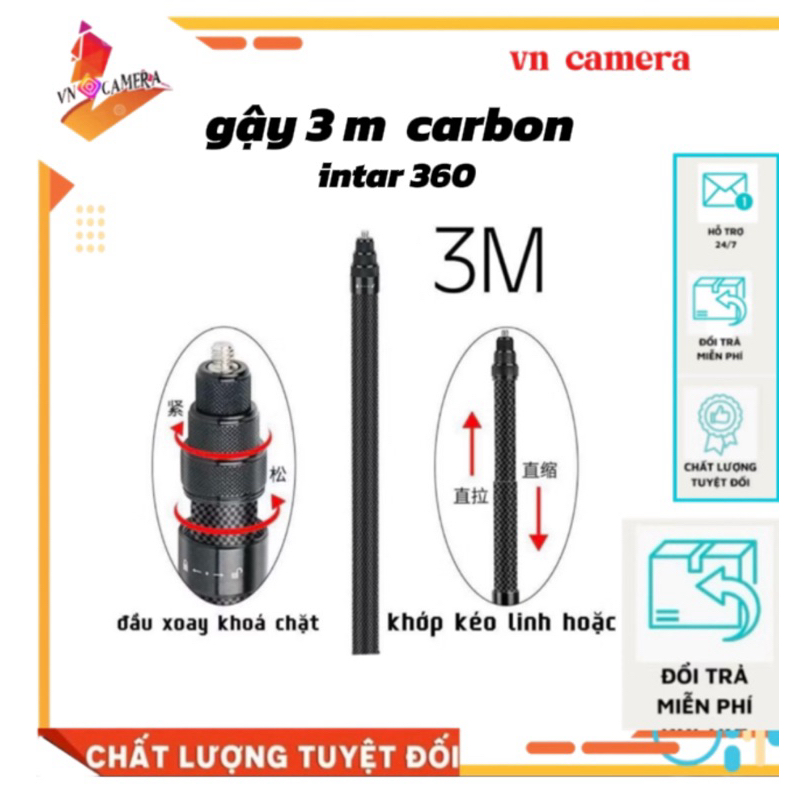 gậy 3m carbon instar 360 x 1 2 3 chất và nhẹ gắn action và gopro điều được gây 3m