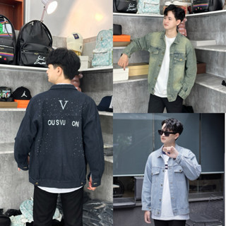 Áo Khoác Jean Nam Nữ Thêu Chữ L V Đính Kim Tuyến