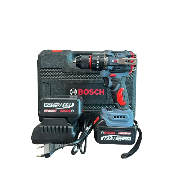  Máy khoan bosch 199v 10mm 3 chức năng có búa đầu auto lock  chân pin phổ thông tặng 25 món phụ kiện 