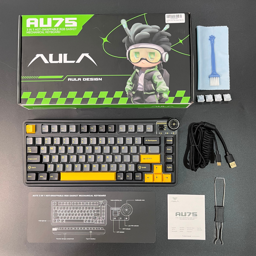 Bàn Phím Cơ Không Dây Núm Xoay AULA AU75 Gaming Hotswap 5 Pin 3 Mode Kết Nối Bluetooth Led Viền RGB | BigBuy360 - bigbuy360.vn