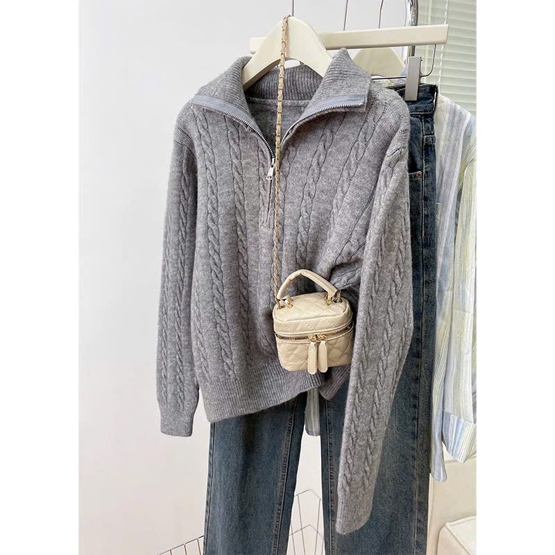 Áo dài tay nữ Jimmy Sweater chất len lông thỏ mềm mại, Áo Sweater nữ cổ cao khóa kéo ấm áp trẻ trung thời trang HEBE | BigBuy360 - bigbuy360.vn