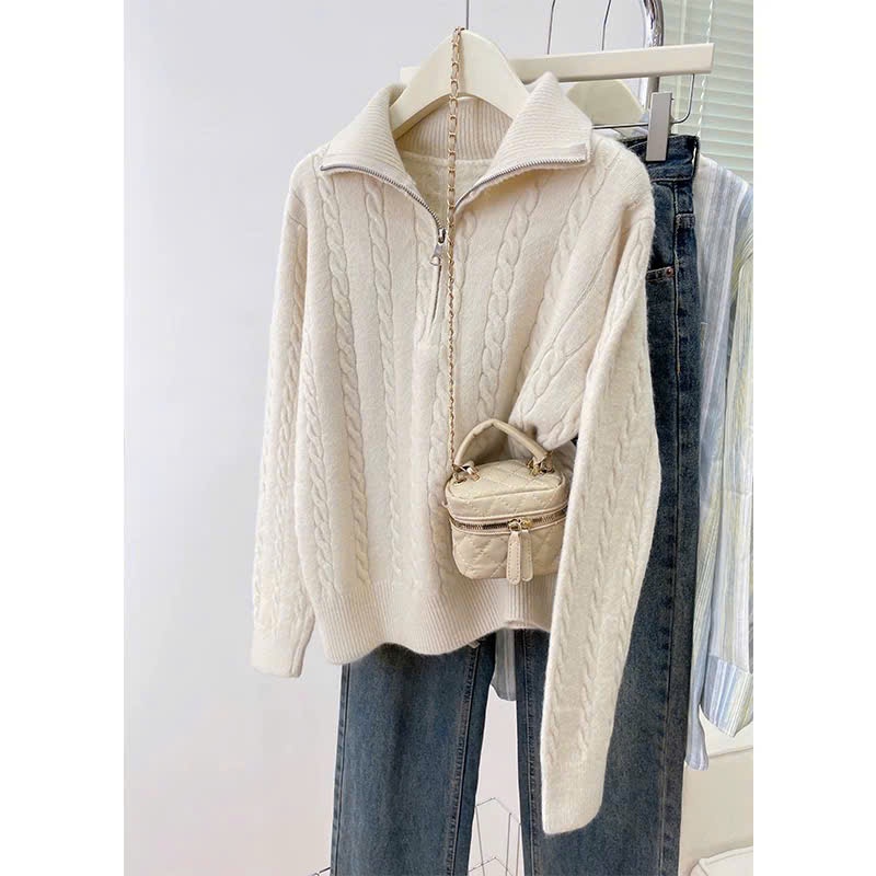 Áo dài tay nữ Jimmy Sweater chất len lông thỏ mềm mại, Áo Sweater nữ cổ cao khóa kéo ấm áp trẻ trung thời trang HEBE | BigBuy360 - bigbuy360.vn