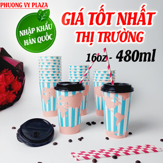  Set 50 Ly giấy 480ml -16OZ MẪU HÌNH NGẪU NHIÊN Cốc Giấy NHẬP KHẨU HÀN QUỐC 