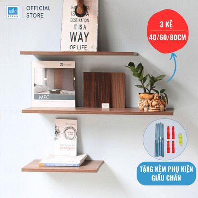 Bộ 3 Kệ Gỗ Treo Tường Dài 40/60/80cm, Rộng 20cm Và Dày 17mm SIB Decor KT003
