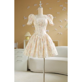 SÒ VINTAGE - VALERIA Đầm hoa thêu nổi phối ren