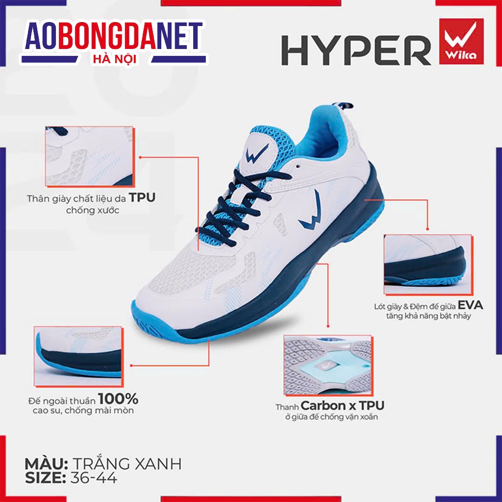 Giày Pickleball Nam Nữ Wika Hyper Chính Hãng, Giày Thể Thao Tennis Bóng Bàn Đế Bám Sân