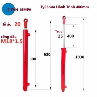 Xi lanh thủy lực hai chiều. Ty25mm x Vỏ50mm Lực đẩy 2 tấn