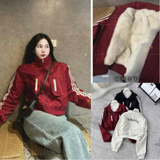 Áo Khoác Thể Thao Chất Gió  Lót Lông dày mịn Dáng Ngắn Croptop QCCC Cao Cấp