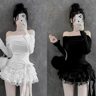 SET ÁO TRỄ VAI TAY DÀI ĐÍNH HOA EO TUA RUA PHỐI CHÂN VÁY VIỀN REN