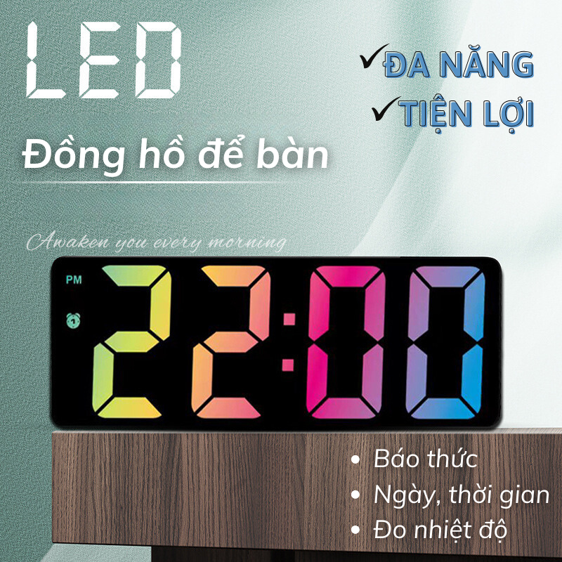 Đồng hồ led mặt gương để bàn MM HOUSE đồng hồ điện tử báo thức, đo nhiệt độ decor bàn làm việc, phòng ngủ siêu chill