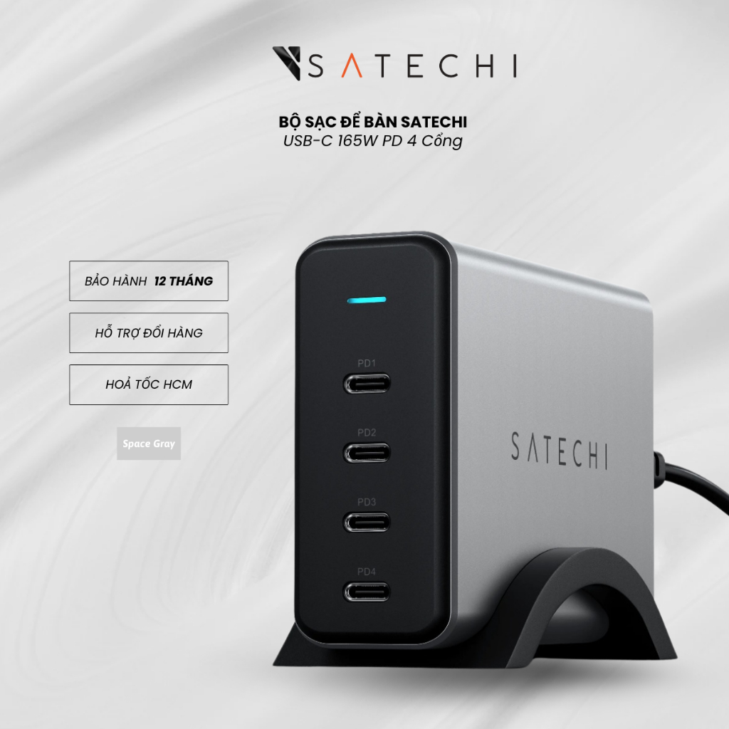 Bộ sạc Để bàn Satechi USB-C 165W PD 4 cổng 165W