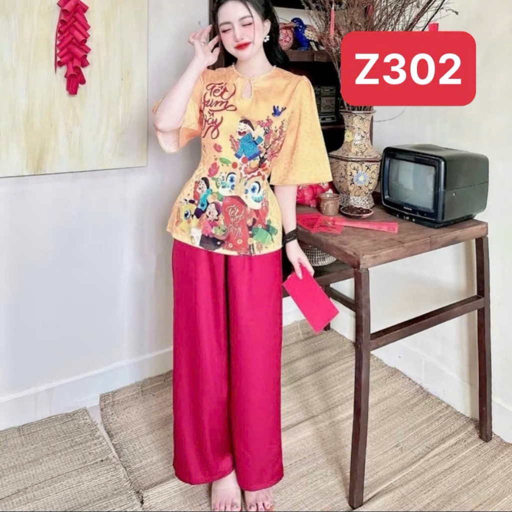 Set Đồ Lam Nữ Z3 Kim Thanh - Áo Bà Ba Lụa Latin Concept Tết Sang Trọng Đi Chùa Size 40-72kg | BigBuy360 - bigbuy360.vn