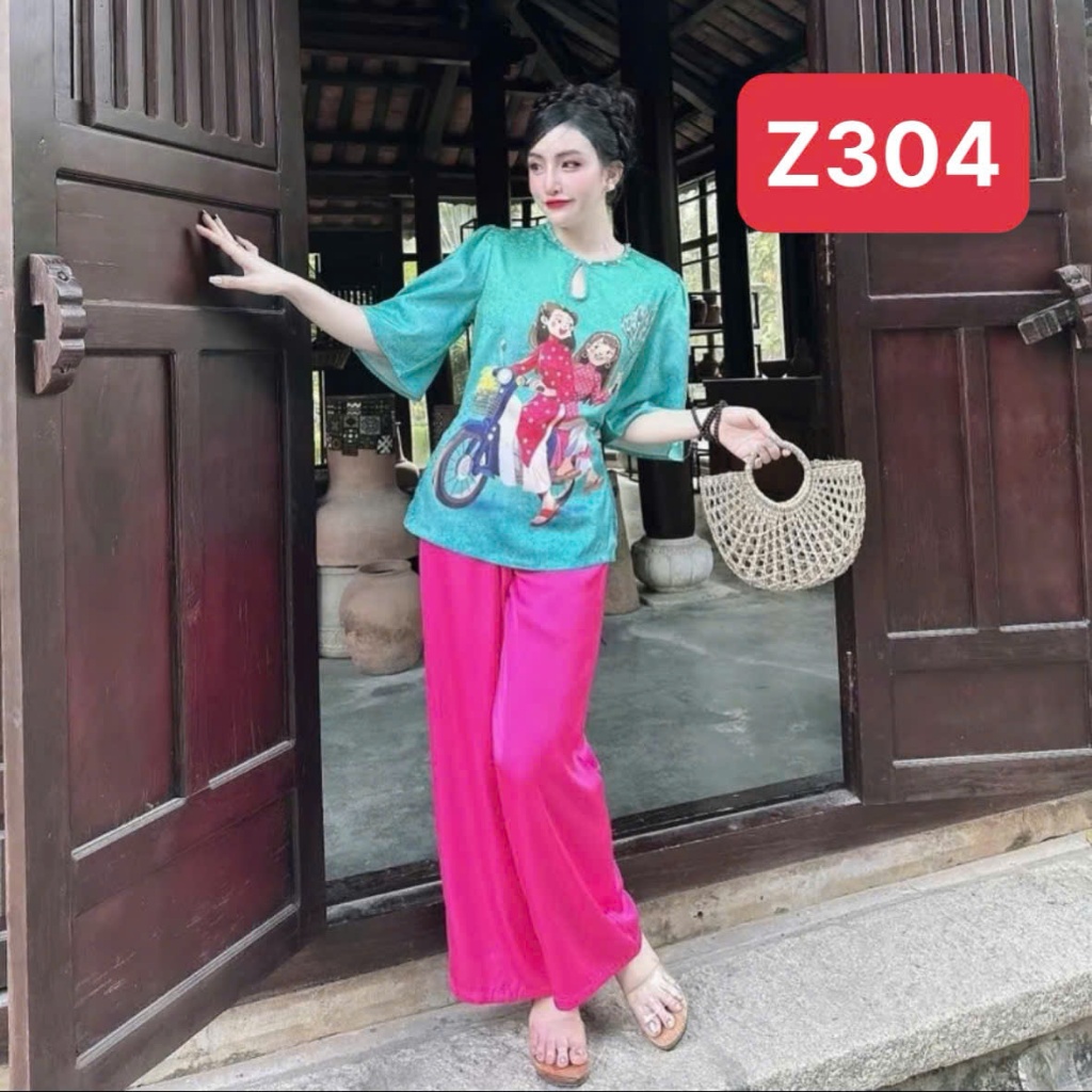 Set Đồ Lam Nữ Z3 Kim Thanh - Áo Bà Ba Lụa Latin Concept Tết Sang Trọng Đi Chùa Size 40-72kg | BigBuy360 - bigbuy360.vn