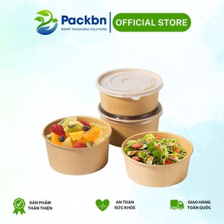  Sỉ 50 Tô giấy kraft nâu các size có nắp chống thấm nước dùng đựng bún phở salad,... 