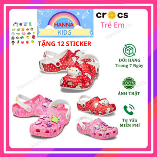 Dép Cross Hello Kitty cho trẻ em bé gái nữ người lớn HannaKids Sục Cros giày xục Croc Classic Clog Kid màu Hồng Đỏ Trắng