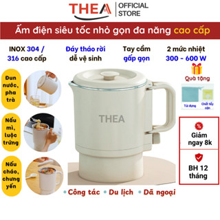 Ấm đun nước siêu tốc, pha trà, bình nấu nước đun sôi giữ nhiệt cầm tay, ca nấu mì mini, cốc chưng yến inox - THEA