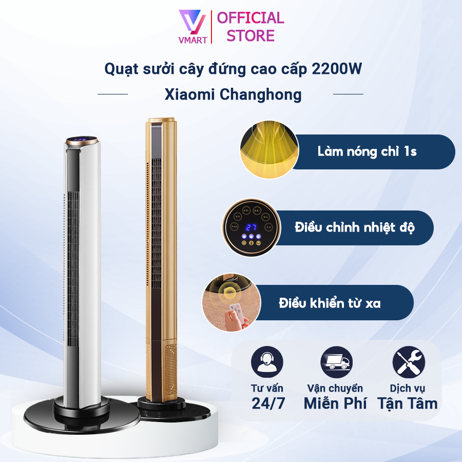 Quạt sưởi gốm, Máy sưởi Xiaomi ChangHong NEW 2025 công suất cao 2200W, 3 mức nhiệt, cảm ứng hẹn giờ, có điều khiển từ xa