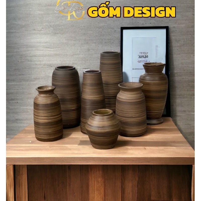  Bình hoa lọ hoa bình Gốm sứ Bát Tràng men mộc cắm hoa trang trí 