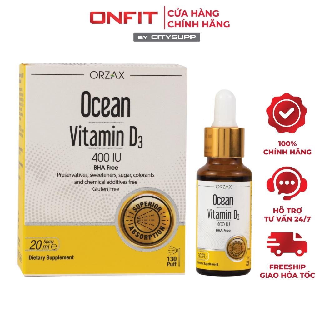Orzax Ocean Vitamin D3 400IU Tăng Cường Hấp Thu Canxi Cho Trẻ Cao Lớn Khỏe Mạnh | Nhập khẩu Thổ Nhĩ 
