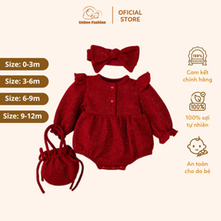 Set body đỏ bé gái tặng kèm băng đô và túi tài lộc - Set body giang sinh đi chơi tết cho bé gái