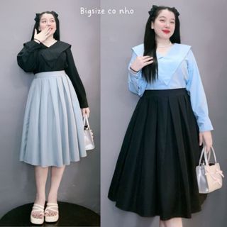 Chân váy bigsize nữ eo chun co giãn dáng xếp ly xòe dài qua gối chất vải lụa mềm mại dành cho nàng chuppy - CV17