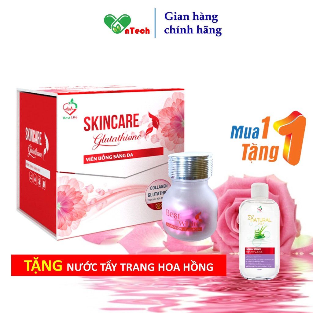 Viên uống trắng da Best Life SkinCare Glutathione ngăn ngừa lão hoá làm sáng da mờ nám tàn nhang hộp 30 viên