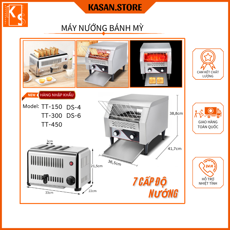 Máy Nướng Bánh Mì TT-150, TT-300, TT-450 & DS-4, DS-6 - Băng Chuyền, Sandwich, Inox