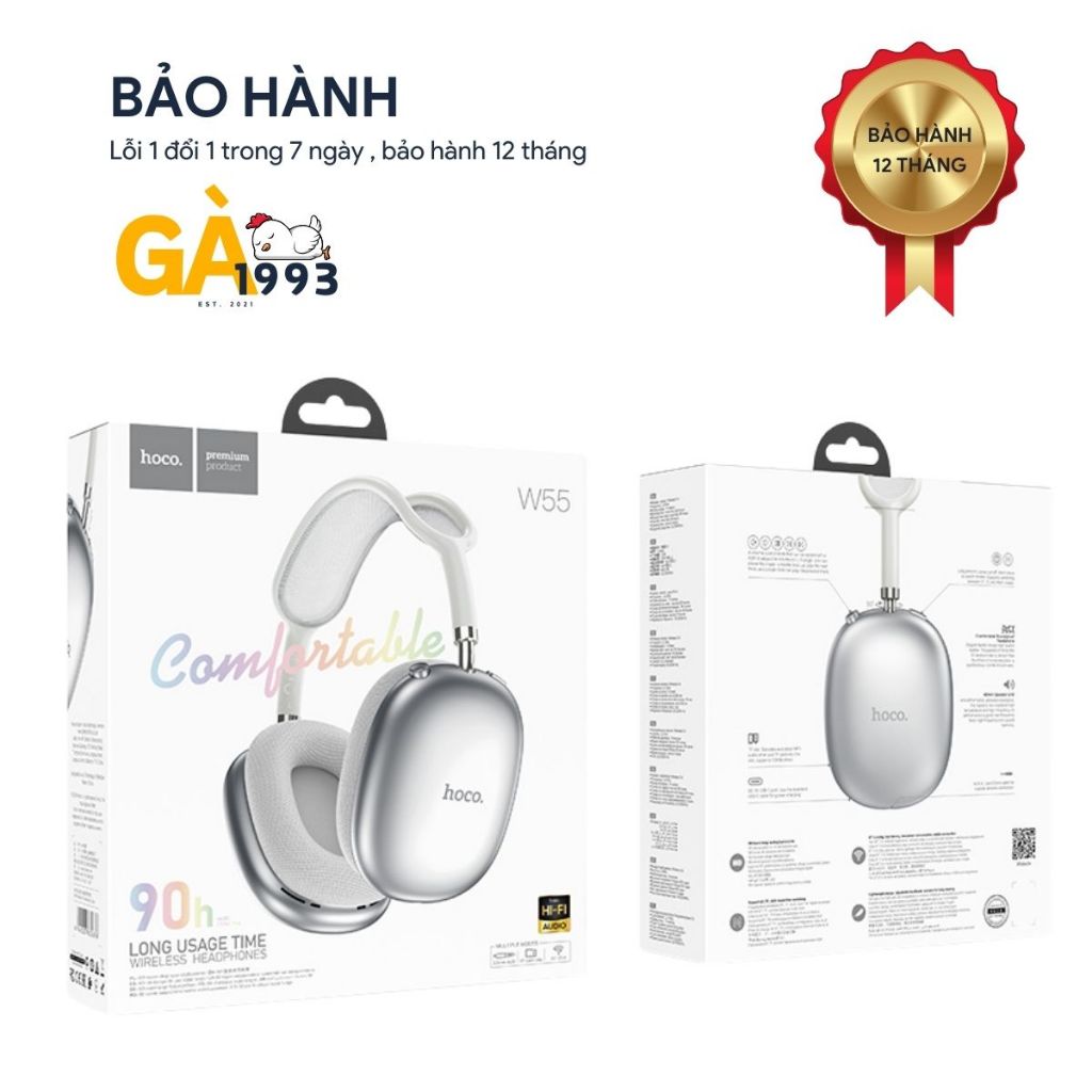 Tai nghe chụp tai Bluetooth V5.4 Hoco W55 phiên bản 90h có mic đàm thoại hỗ trợ khe cắm thẻ nhớ,cổng AUX, nghe nhạc | BigBuy360 - bigbuy360.vn