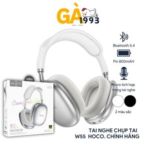 Tai nghe chụp tai Bluetooth V5.4 Hoco W55 phiên bản 90h có mic đàm thoại hỗ trợ khe cắm thẻ nhớ,cổng AUX, nghe nhạc