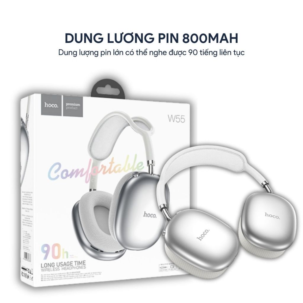 Tai nghe chụp tai Bluetooth V5.4 Hoco W55 phiên bản 90h có mic đàm thoại hỗ trợ khe cắm thẻ nhớ,cổng AUX, nghe nhạc | BigBuy360 - bigbuy360.vn